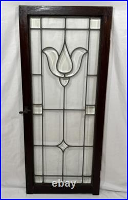 Antique Leaded Clear Beveled Glass Window 53x22 Casement Cabinet Door Tulip