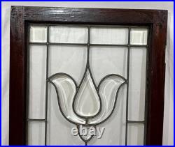 Antique Leaded Clear Beveled Glass Window 53x22 Casement Cabinet Door Tulip