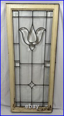 Antique Leaded Clear Beveled Glass Window 53x22 Casement Cabinet Door Tulip