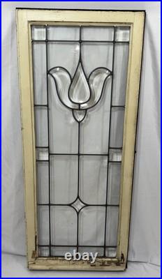 Antique Leaded Clear Beveled Glass Window 53x22 Casement Cabinet Door Tulip