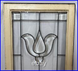 Antique Leaded Clear Beveled Glass Window 53x22 Casement Cabinet Door Tulip