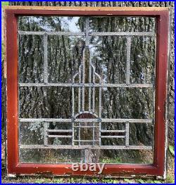 Antique Leaded Clear & Stained Glass Window Bungalow Style WAVY GLASS 29x27.75 A