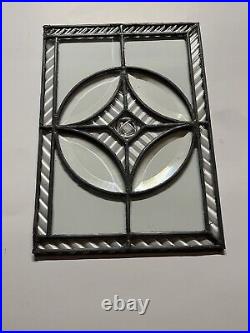 Antique Leaded Etched Beveled Glass Small Window For Repurpose