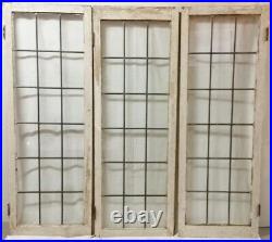 Antique Leaded GLASS Windows 56.5 inches tall, SET OF 3 WINDOWS