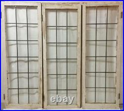 Antique Leaded GLASS Windows 56.5 inches tall, SET OF 3 WINDOWS