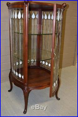 Antique Leaded Glass 4 Sided Mahogany Curio Cabinet Circa 1900