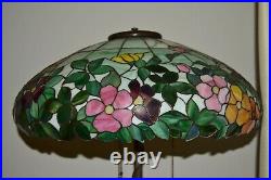 Antique Leaded Glass Lamp Floral Fiery Glass Leaf Foliage Handel Morgan Tiffany