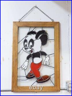 Antique Leaded Glass Window Andy Panda By Walter Lantz Limited Edition Stained