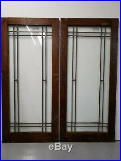 Antique Leaded Glass Window Pair Architectural Salvage