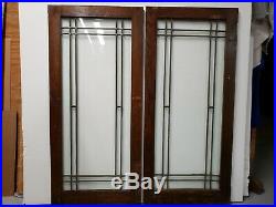Antique Leaded Glass Window Pair Architectural Salvage