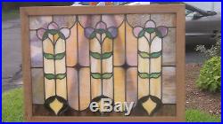 Antique Leaded New England Purple STAINED GLASS Window Circa 1900