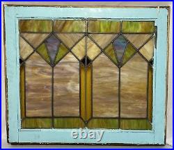 Antique Leaded Slag Stained Glass Window Wood Frame Chicago Style 28.5x24.75