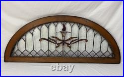 Antique Leaded Stained Glass Arch Window Torch Jewel & Clear Privacy Glass 48.5 Antique Leaded Stained Glass Arch Window Torch Jewel & Clear Privacy Glass 48.5