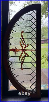 Antique Leaded Stained Glass Arch Window Torch Jewel & Clear Privacy Glass 48.5 Antique Leaded Stained Glass Arch Window Torch Jewel & Clear Privacy Glass 48.5
