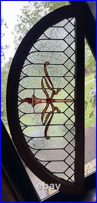 Antique Leaded Stained Glass Arch Window Torch Jewel & Clear Privacy Glass 48.5 Antique Leaded Stained Glass Arch Window Torch Jewel & Clear Privacy Glass 48.5