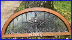 Antique Leaded Stained Glass Arch Window Torch Jewel & Clear Privacy Glass 48.5 Antique Leaded Stained Glass Arch Window Torch Jewel & Clear Privacy Glass 48.5