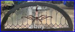 Antique Leaded Stained Glass Arch Window Torch Jewel & Clear Privacy Glass 48.5 Antique Leaded Stained Glass Arch Window Torch Jewel & Clear Privacy Glass 48.5