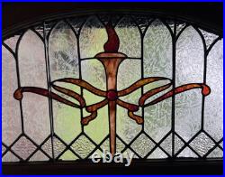 Antique Leaded Stained Glass Arch Window Torch Jewel & Clear Privacy Glass 48.5 Antique Leaded Stained Glass Arch Window Torch Jewel & Clear Privacy Glass 48.5