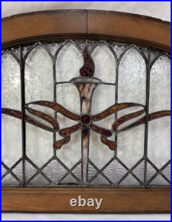 Antique Leaded Stained Glass Arch Window Torch Jewel & Clear Privacy Glass 48.5 Antique Leaded Stained Glass Arch Window Torch Jewel & Clear Privacy Glass 48.5