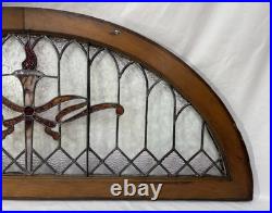 Antique Leaded Stained Glass Arch Window Torch Jewel & Clear Privacy Glass 48.5 Antique Leaded Stained Glass Arch Window Torch Jewel & Clear Privacy Glass 48.5