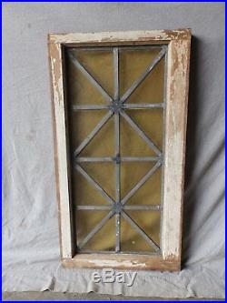 Antique Leaded Stained Glass Casement Geometric Window Chic Shabby 38x21 166-17P