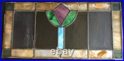 Antique Leaded Stained Glass Craftsman Bungalow Transom Window 26x13 No Frame
