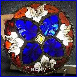 Antique Leaded Stained Glass Gothic Window 12+ Diameter