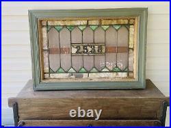 Antique Leaded Stained Glass Transom Window 33.5 x 23.5 Address #2538 Salvage