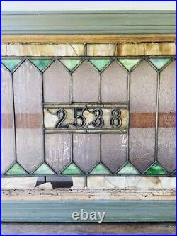 Antique Leaded Stained Glass Transom Window 33.5 x 23.5 Address #2538 Salvage