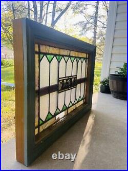 Antique Leaded Stained Glass Transom Window 33.5 x 23.5 Address #2538 Salvage