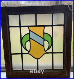 Antique Leaded Stained Glass Window 20x24 in Reclaimed Original Wood Casing