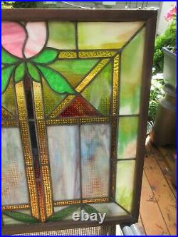Antique Leaded Stained Glass Window 23x23