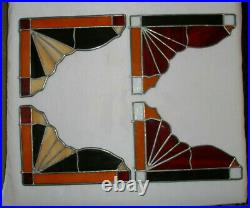 Antique Leaded Stained Glass Window Corner Panels Set of 4