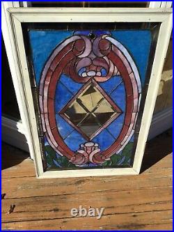 Antique Leaded Stained Glass Window Large 39.5 X 27