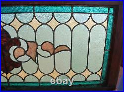 Antique Leaded Stained Glass Window Multi-Colored Lots of Green Shades