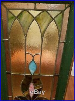 Antique Leaded Stained Glass Window Panel Frame Reclaim Salvage 46