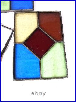 Antique Leaded Stained Glass Window Panels Salvage England Colorful