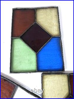 Antique Leaded Stained Glass Window Panels Salvage England Colorful