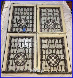 Antique Leaded Stained Glass Window Purple & Clear 31.5x25.5 Textured #C