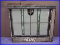 Antique Leaded Stained Slag Glass Window-Part Wood Framed 28 x 22