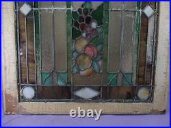 Antique Leaded Stained Stain Glass Window Panel Wood Frame Marbled Fruit Motif
