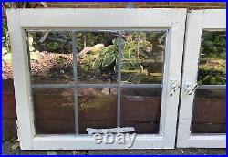 Antique Leaded WAVY Glass Window Pair Set of 2 Casement Windows 28.5x25