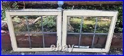Antique Leaded WAVY Glass Window Pair Set of 2 Casement Windows 28.5x25