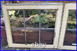 Antique Leaded WAVY Glass Window Pair Set of 2 Casement Windows 28x25