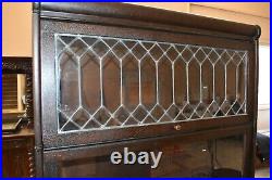 Antique Lundstrom Barrister Bookcase with Leaded Glass, 4 Stack