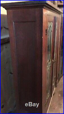 Antique MISSION Style BOOKCASE CABINET LEADED BEVELED GLASS Doors 50x33x14