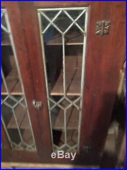 Antique MISSION Style BOOKCASE CABINET LEADED BEVELED GLASS Doors 50x33x14