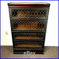 Antique Macey Mahogany 4 Stack Barrister Bookcase With Leaded Glass