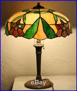 Antique Miller Lamp Co Leaded glass lamp Bradley Hubbard Handel style
