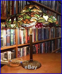 Antique Miller Lamp Co Stained Leaded Glass Lamp Bradley & Hubbard Handel Styles